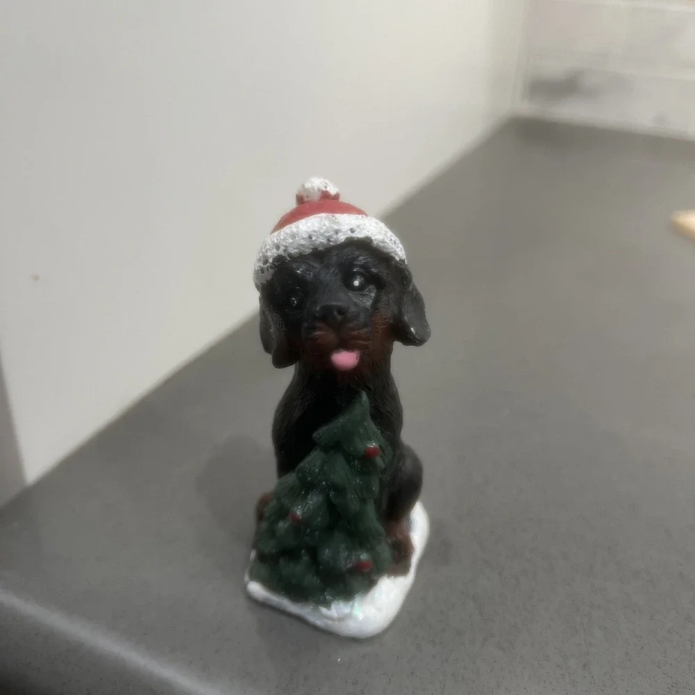 Vintage Black Dog Puppy With Christmas Tree Christmas Figure Holiday Decor